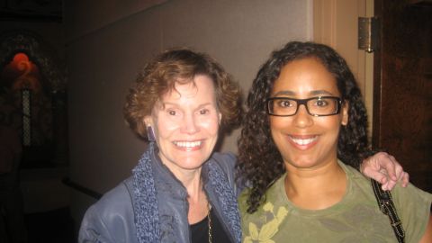 Judy Blume and me! Gwen Goldsmith, a Minister who played the Rabbi in the movie, took this photo for me. Talk about divine intervention.